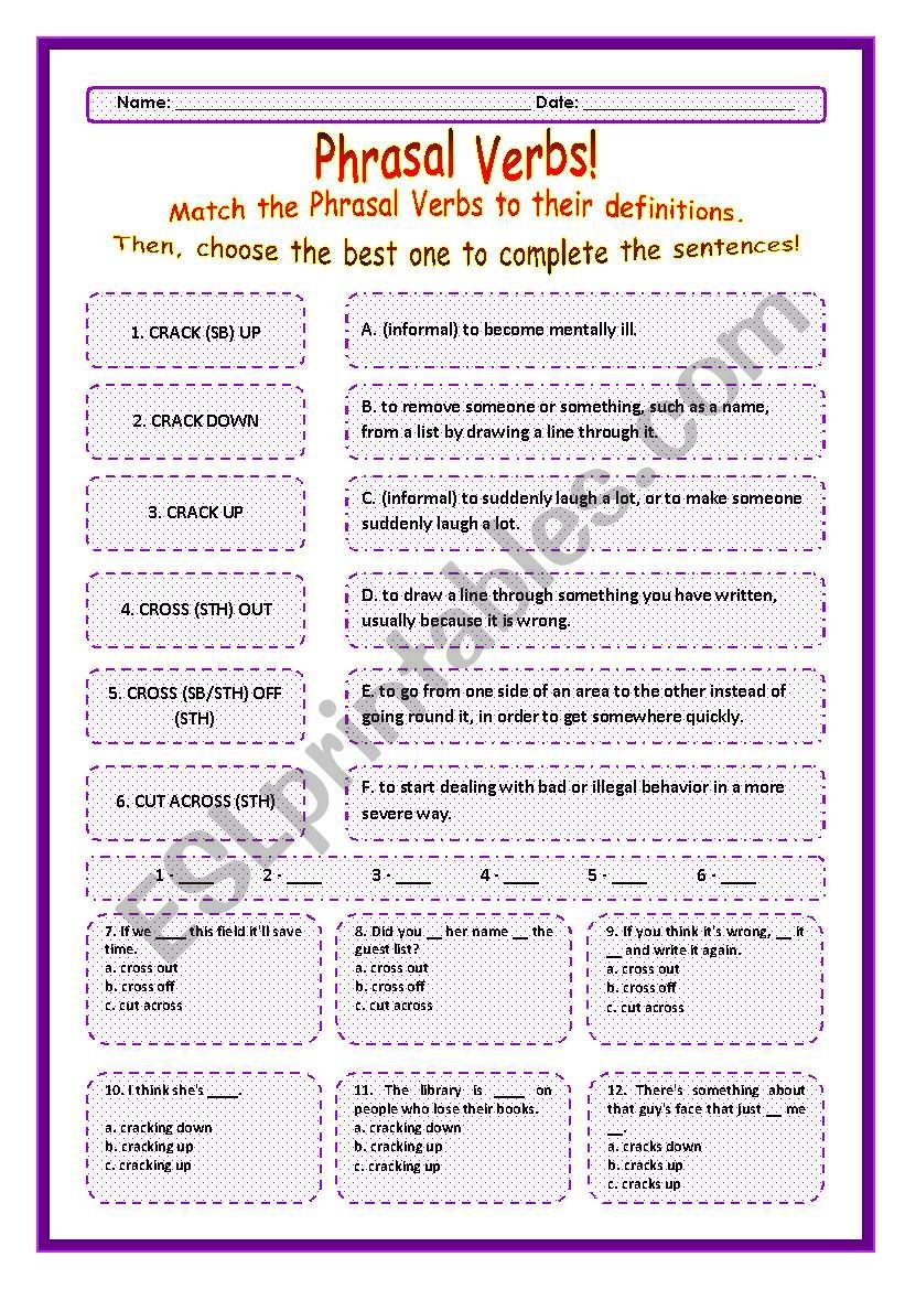 > Phrasal Verbs Practice 18! > --*-- Definitions + Exercise --*-- BW Included --*-- Fully Editable With Key!