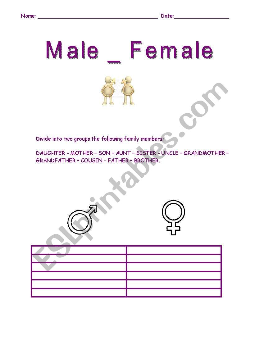 Male - Female worksheet