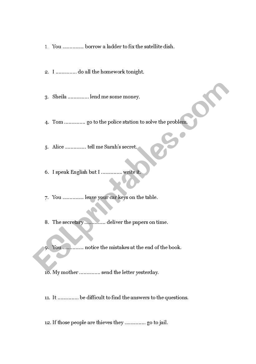 Modal Verbs worksheet