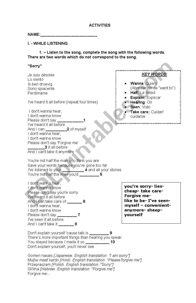 lets have fun through  music worksheet