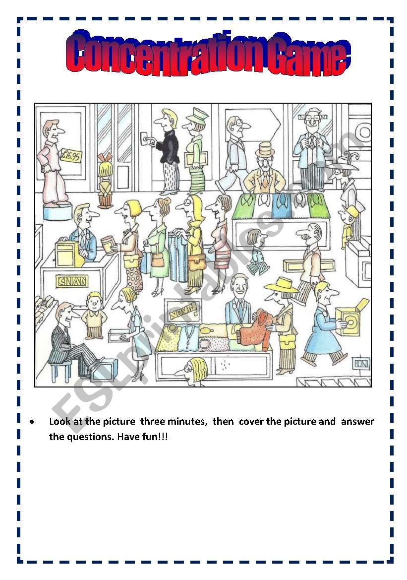 CONCENTRATION GAME ESL Worksheet By Pallino