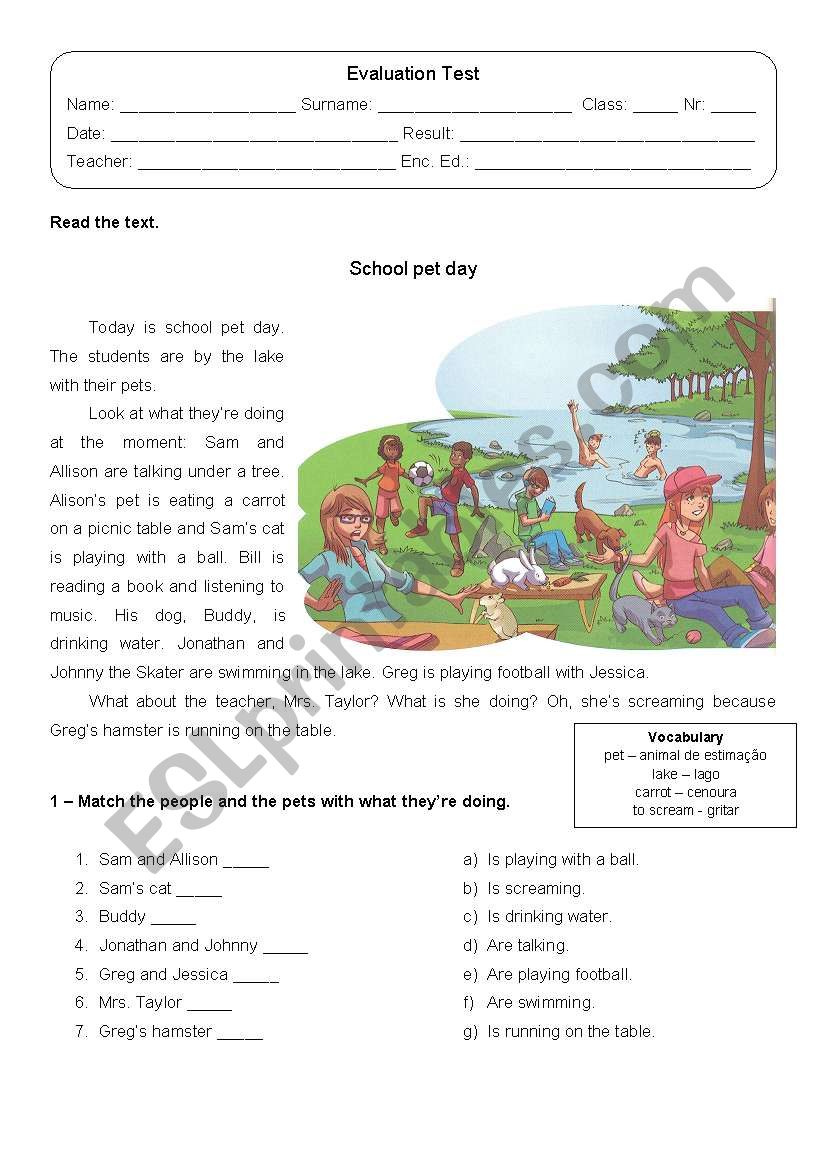 Evaluation Test worksheet