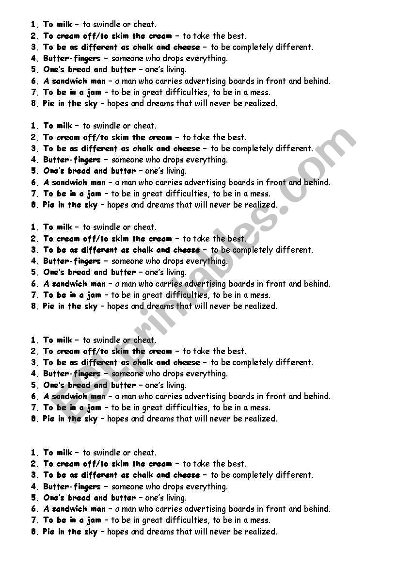 Idioms Food REUPLOADED worksheet