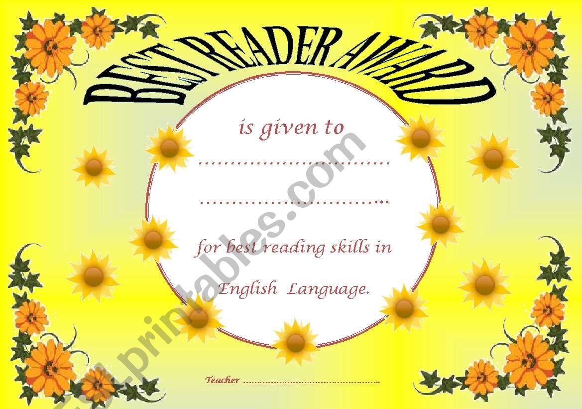 Best Reader Award worksheet