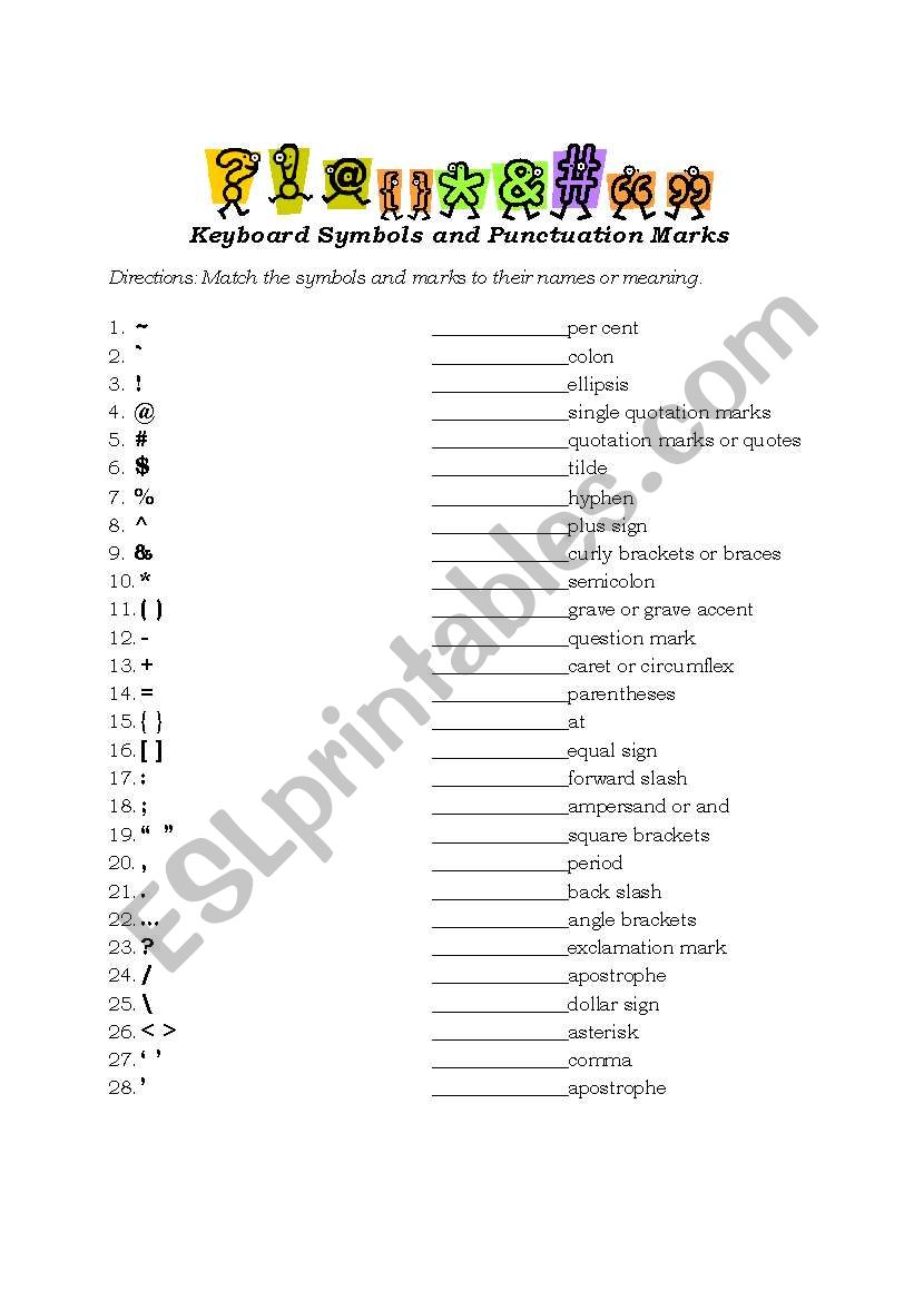 Keyboard Symbols and Punctuation Marks