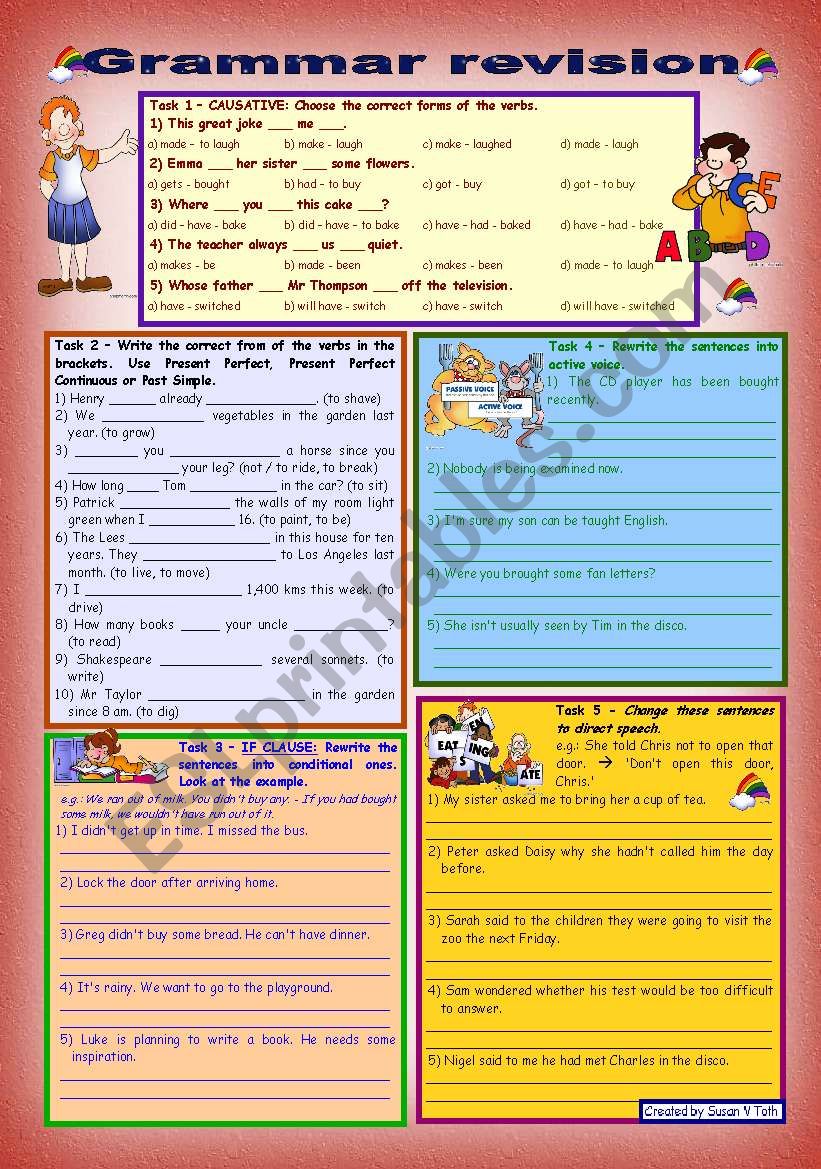 Grammar revision 3 *** 5 tasks *** for intermediate, upper-intermediate level *** 30 minute-test *** with key