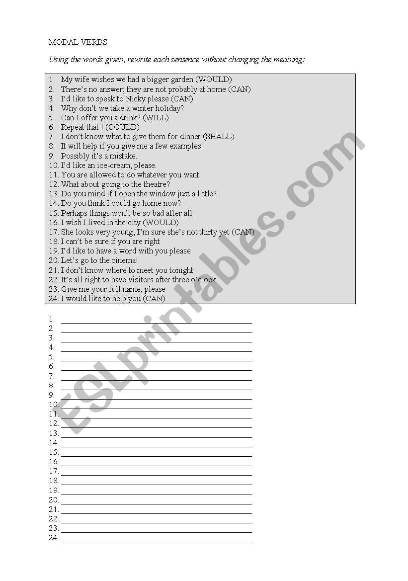 MODAL VERBS REPHRASING worksheet