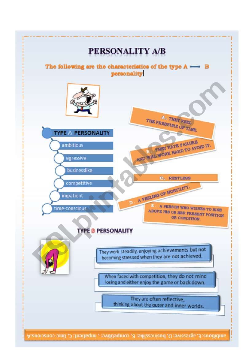 Personality A/B worksheet