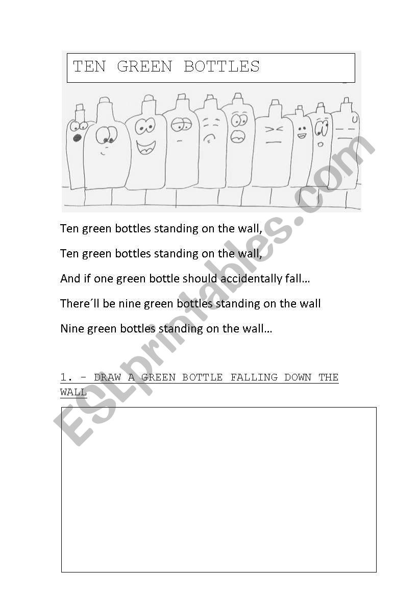 Ten green bottles standing on the wall song and activity