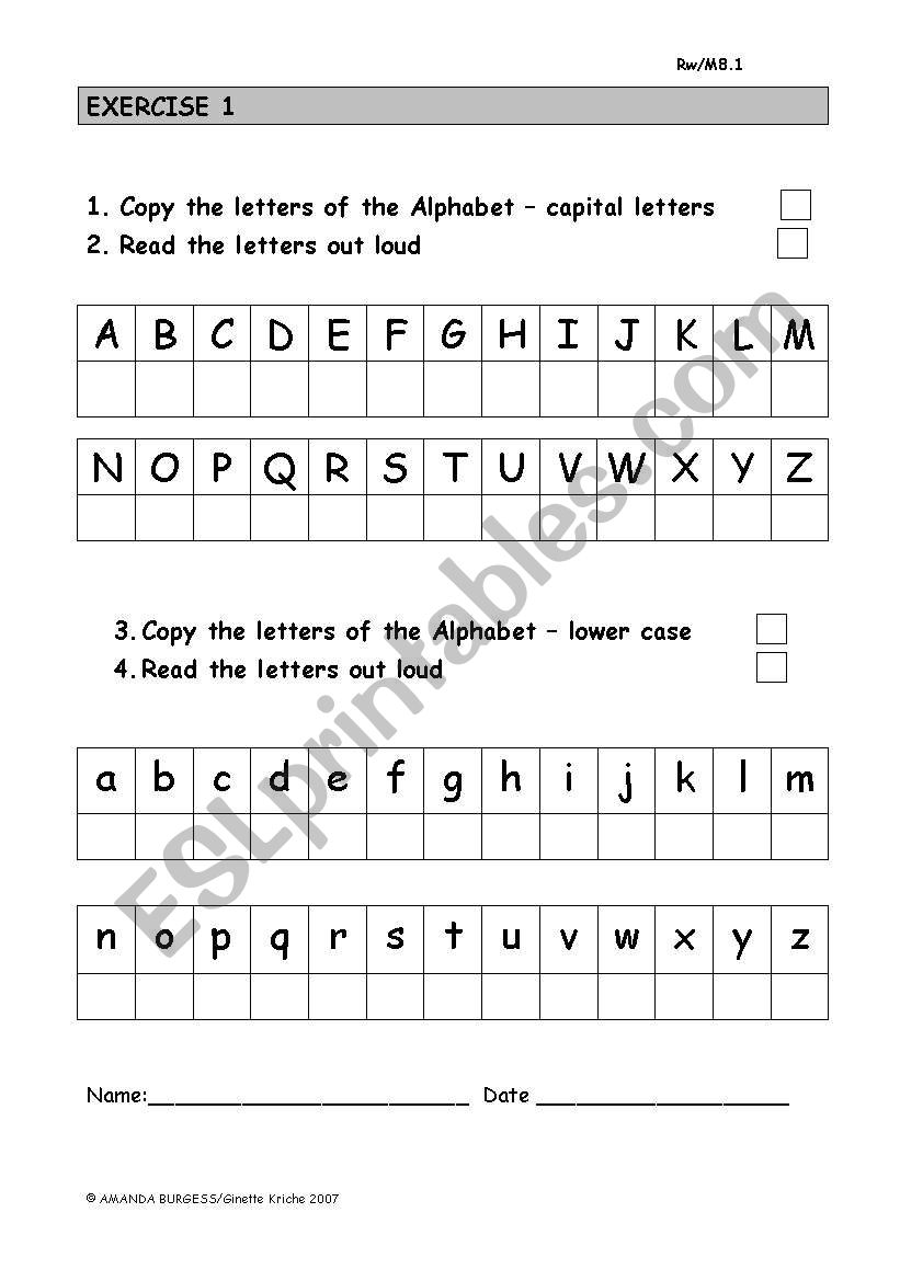 recognise and write alphabet  worksheet