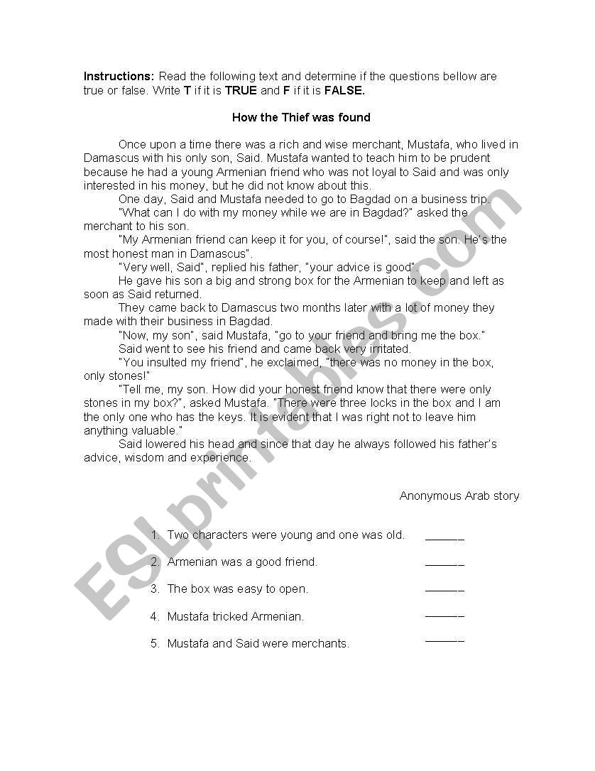 how the thief was found worksheet