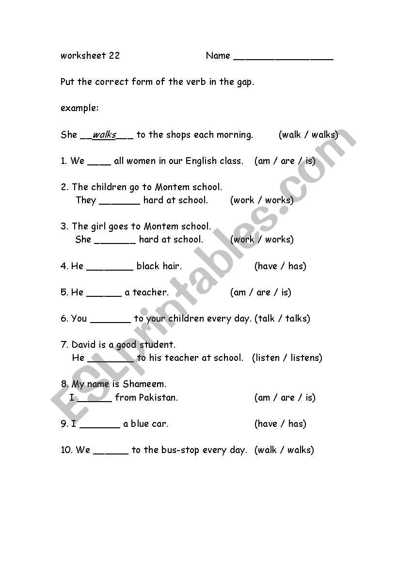 Present simple tense - gap-fill