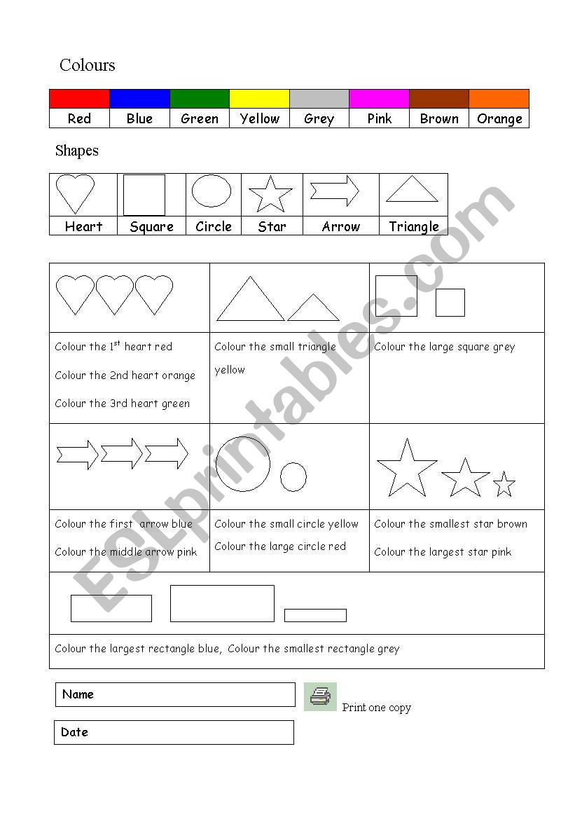 Colours and shapes exercise 1 worksheet