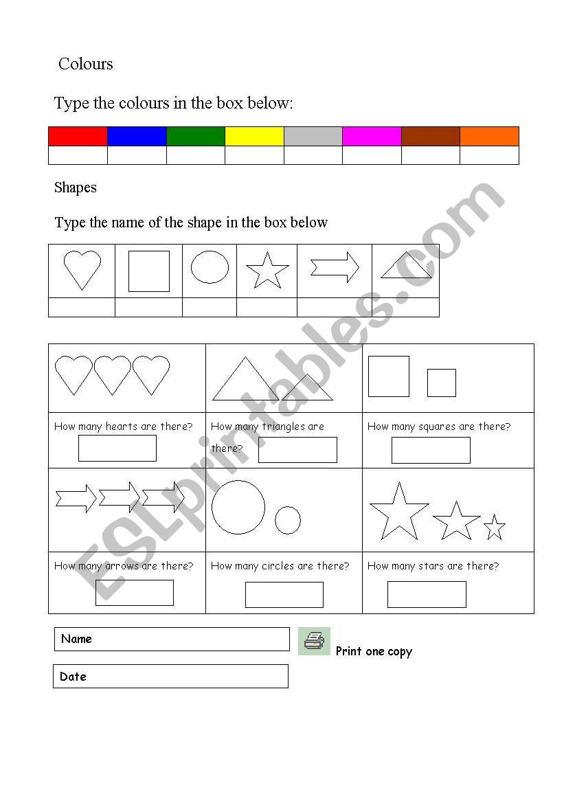 Exercise 2 colours and shapes worksheet