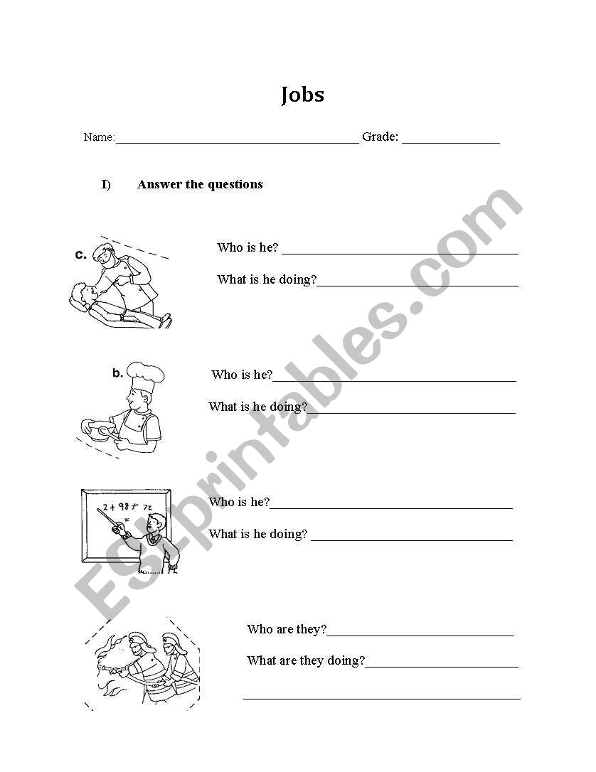 Jobs and activities worksheet