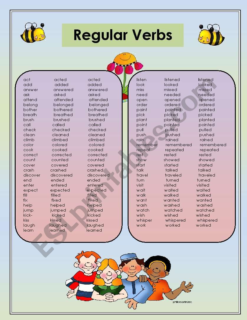 Regular and Irregular Verbs Lists