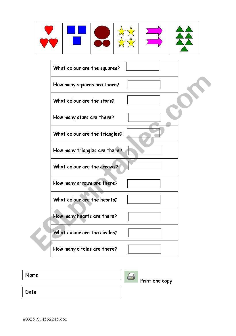 Exercise 3 colours and shapes worksheet