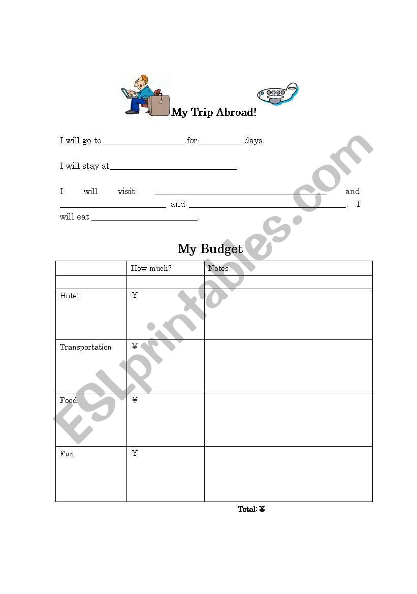 My Trip Abroad  worksheet