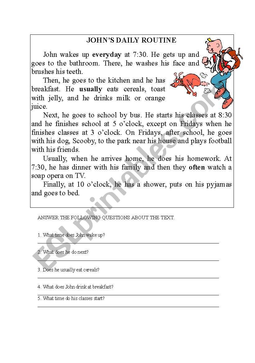 John´s daily routine - ESL worksheet by Doroteia (F)