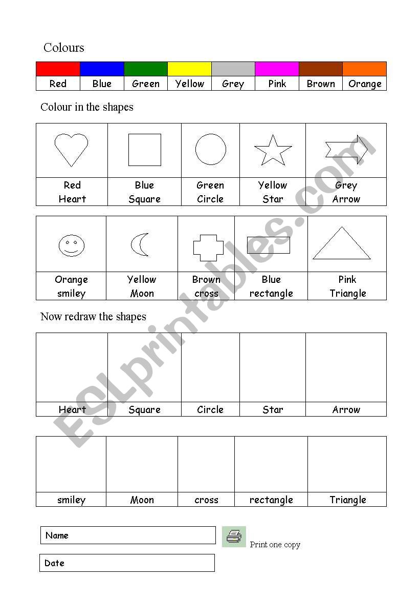 Colours and shapes exercise worksheet