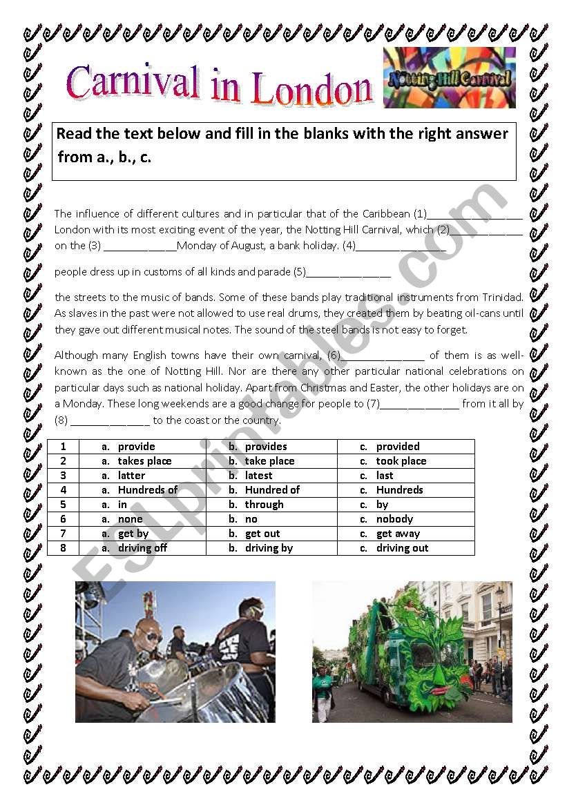 CARNIVAL IN LONDON worksheet