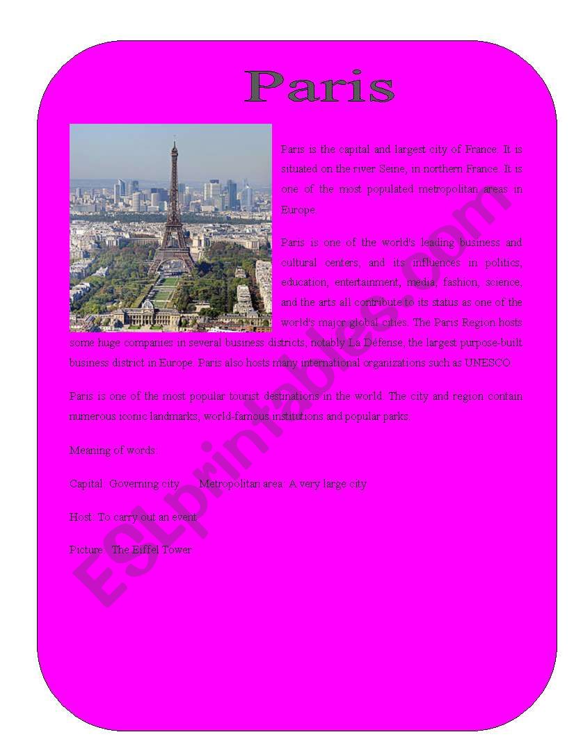 City 3 ( Paris) worksheet