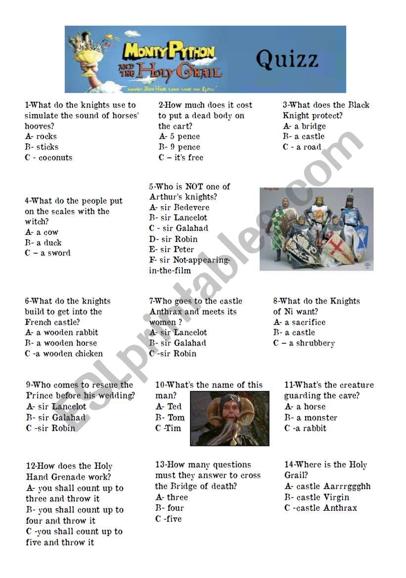 Monty Python Holy Grail Quizz worksheet