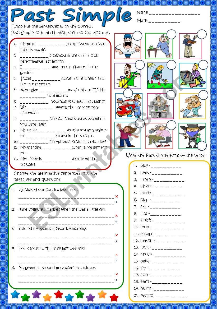 Past Simple - regulsr verbs exam (B&W + KEY included)
