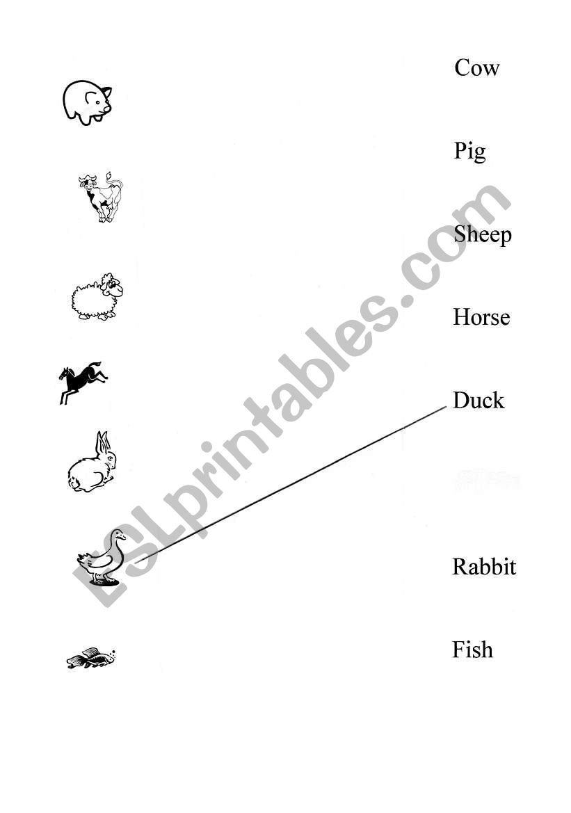 Animal word picture match worksheet