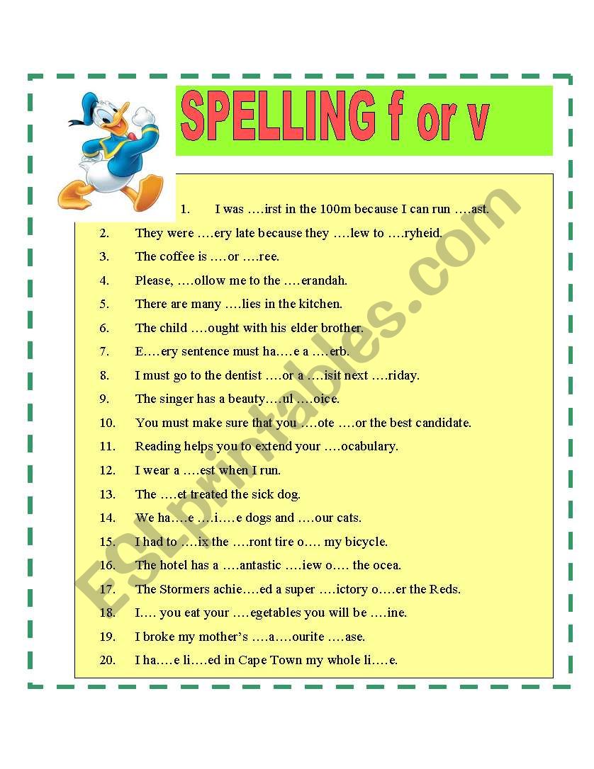 F or V sound worksheet