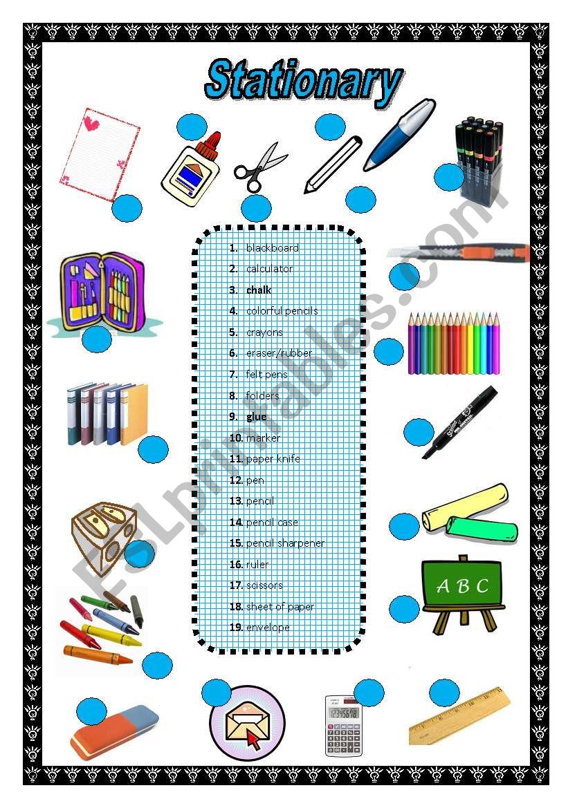 2 pages/3exercises 19 most common things students use at school