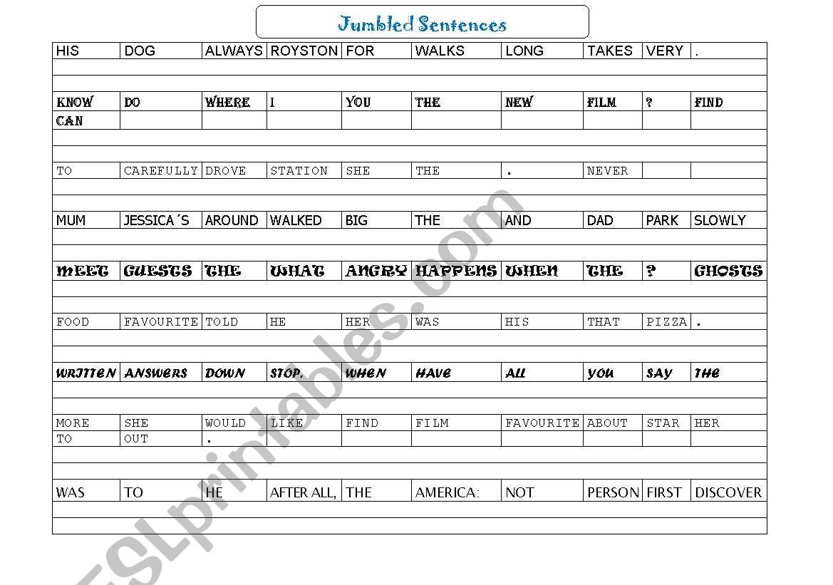 Jumbled Sentences worksheet