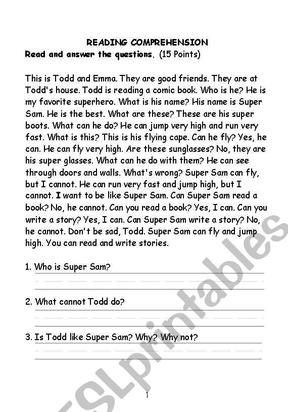 Reading Comprehension worksheet