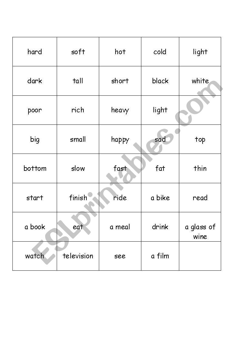 Opposite Adjectives Pairs Game