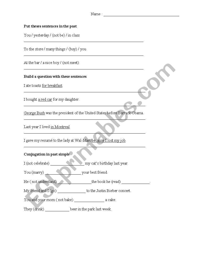 Simple Past Worksheet worksheet