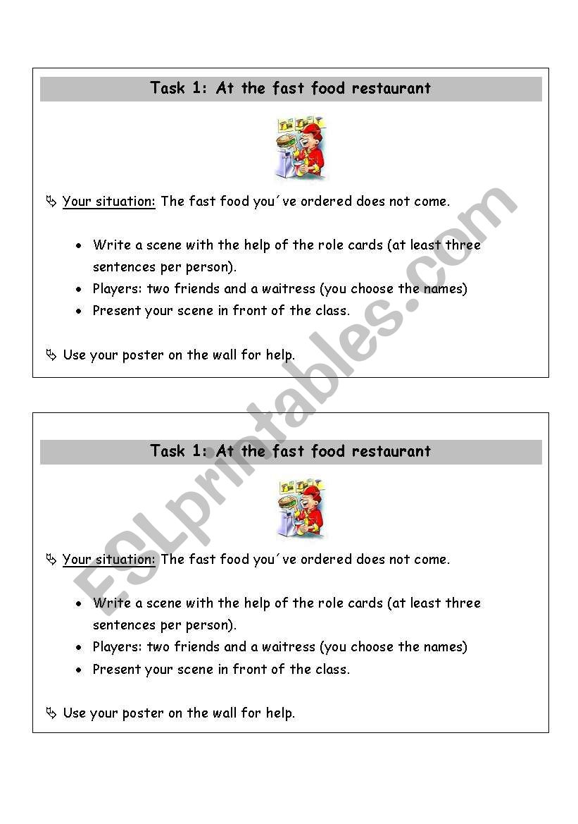 Role play cards: At the restaurant