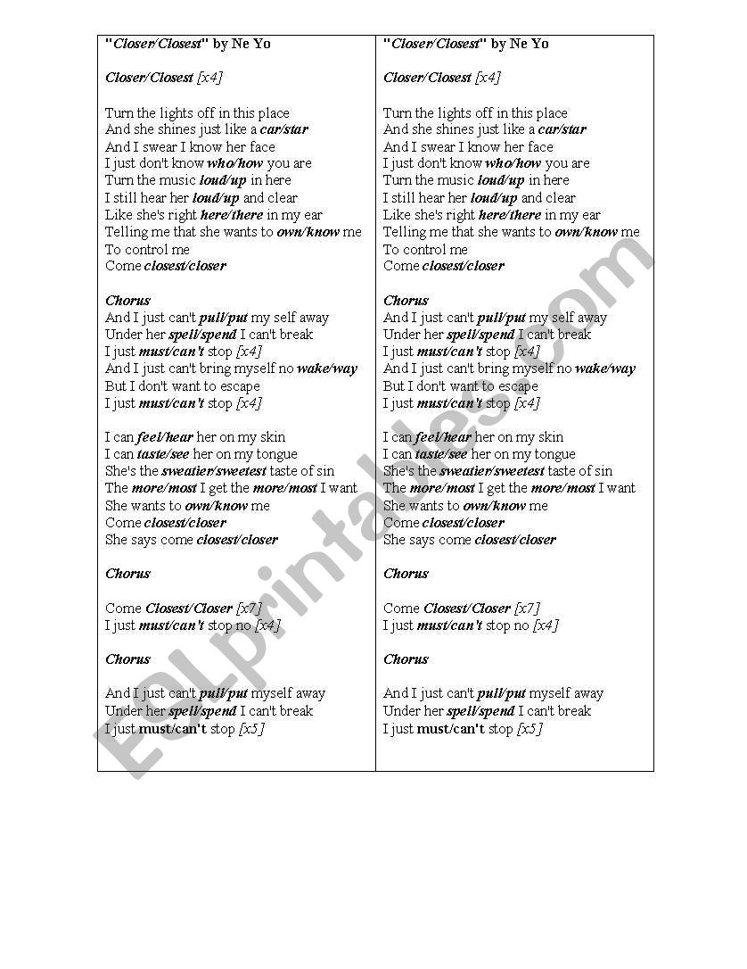 closer  worksheet