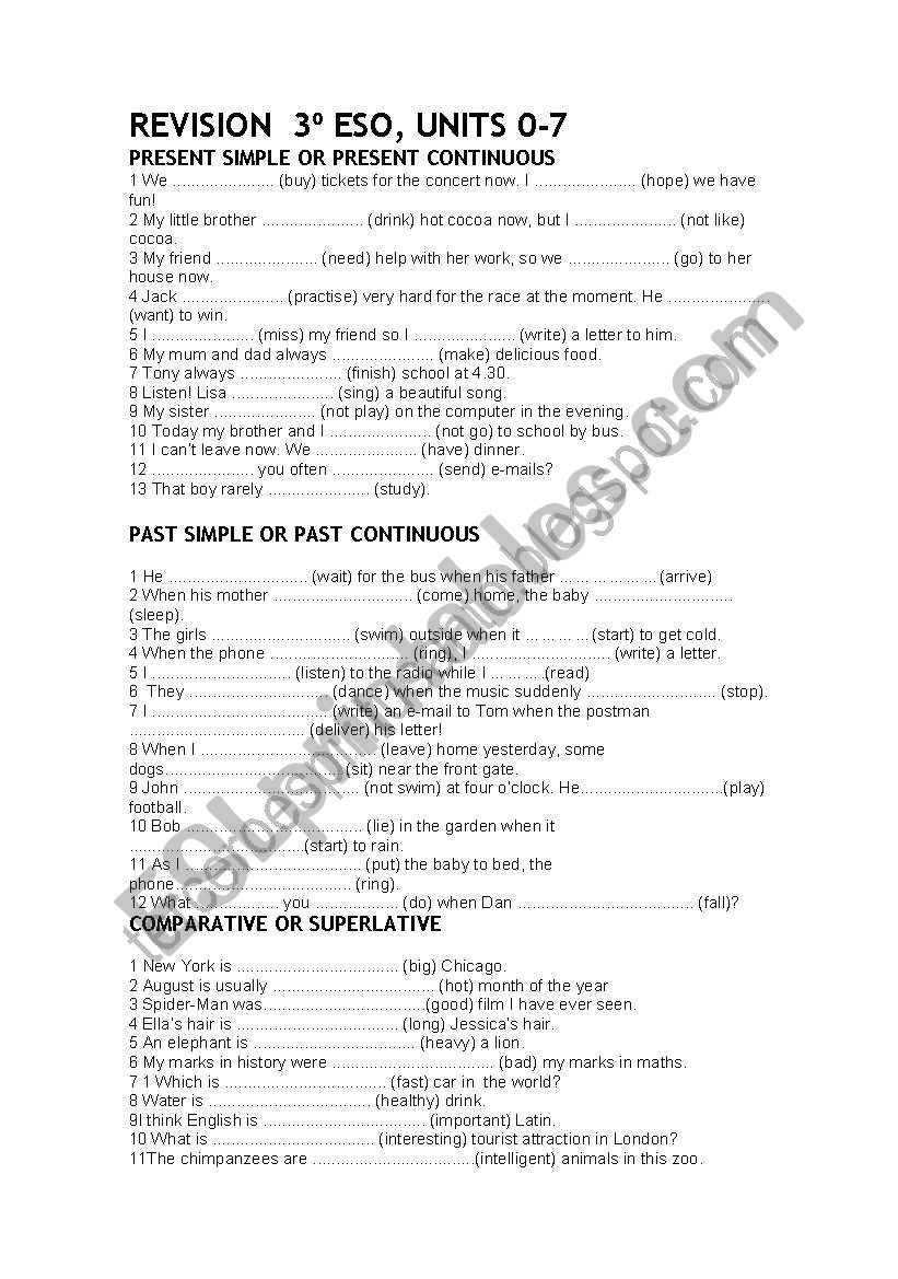 Grammar revision  worksheet