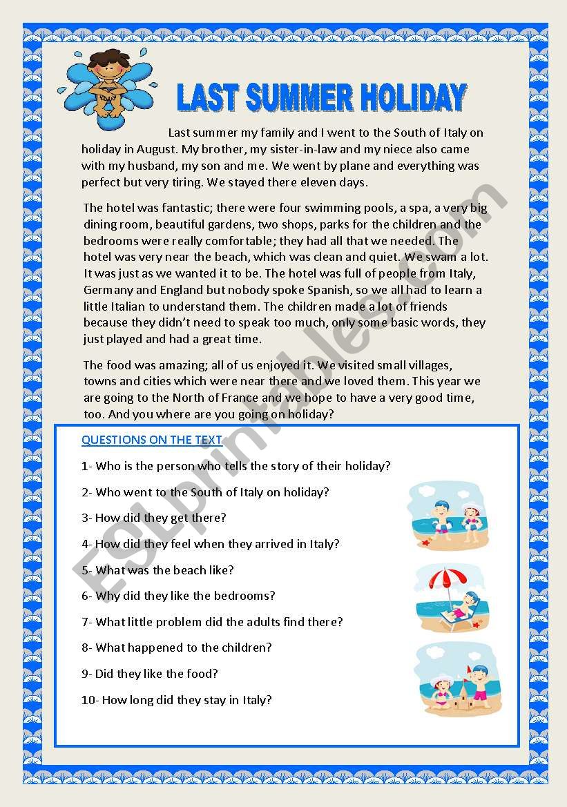 LAST SUMMER HOLIDAY.YOLANDA worksheet