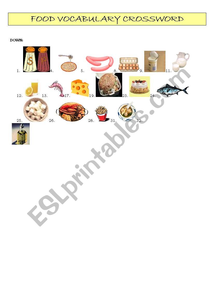 food vocabulary crossword esl worksheet by crisholm