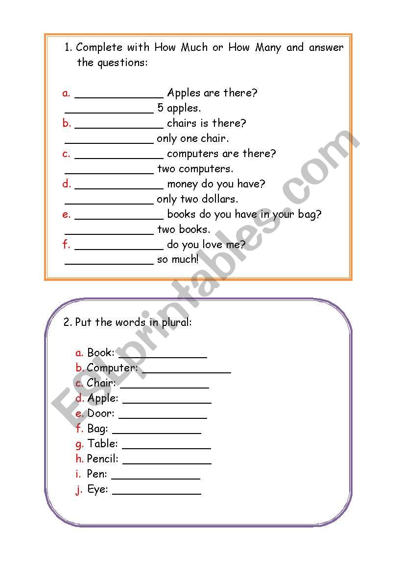 Exercise worksheet