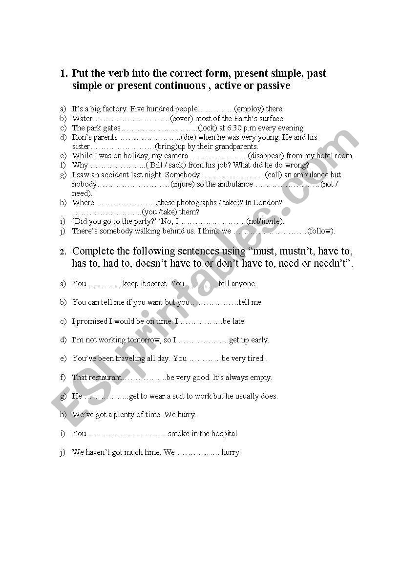 Passive,obligation and etc. worksheet