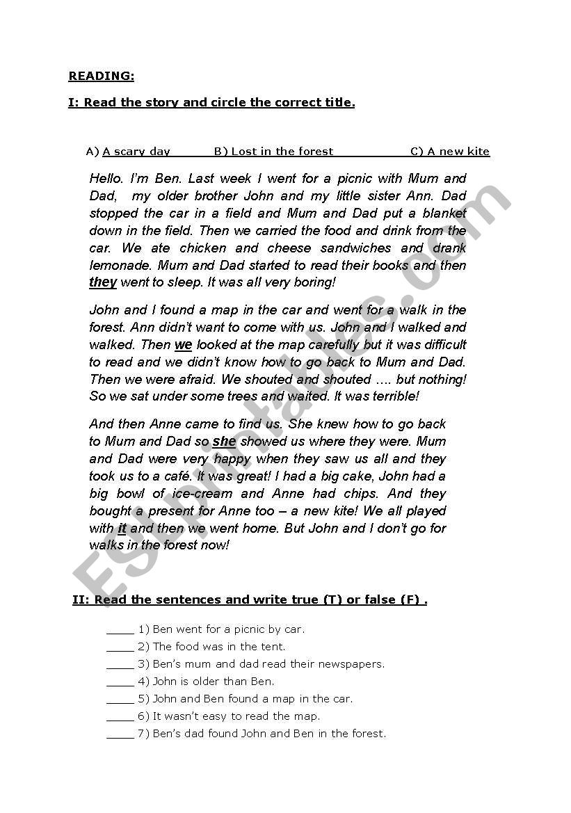 past simple - reading worksheet