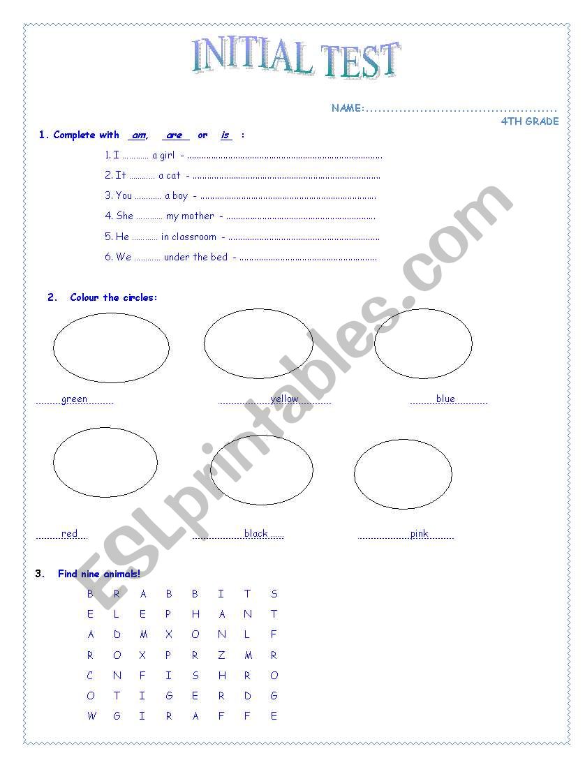 initial test worksheet
