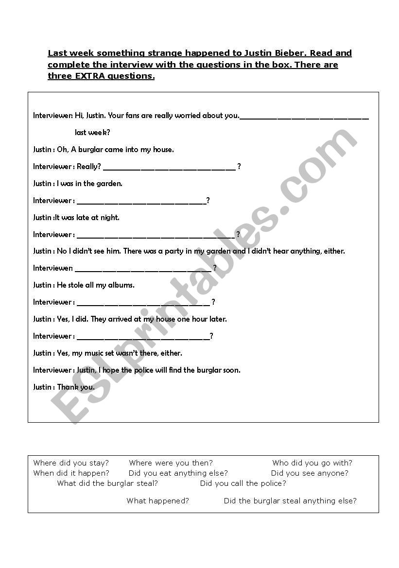 past simple question worksheet