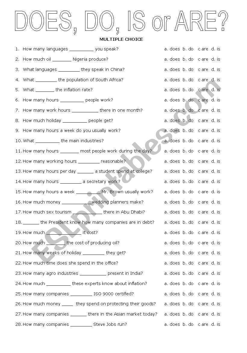 Does Do Is or Are? worksheet