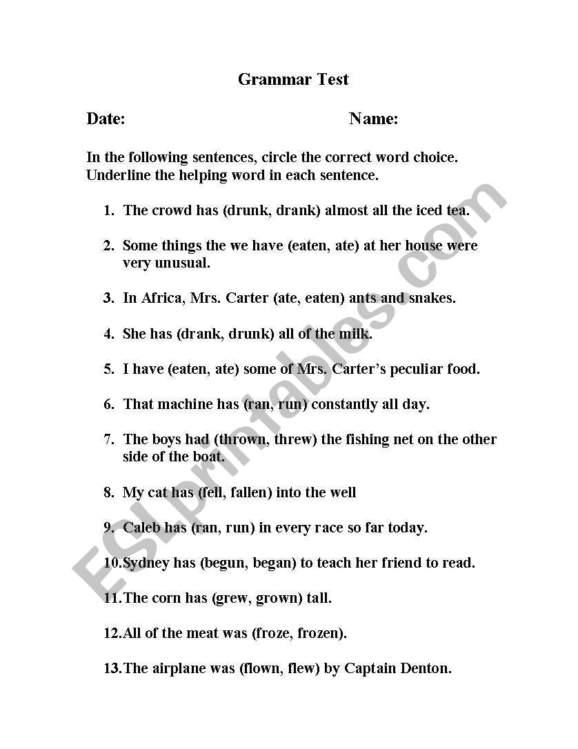GrammarTest worksheet