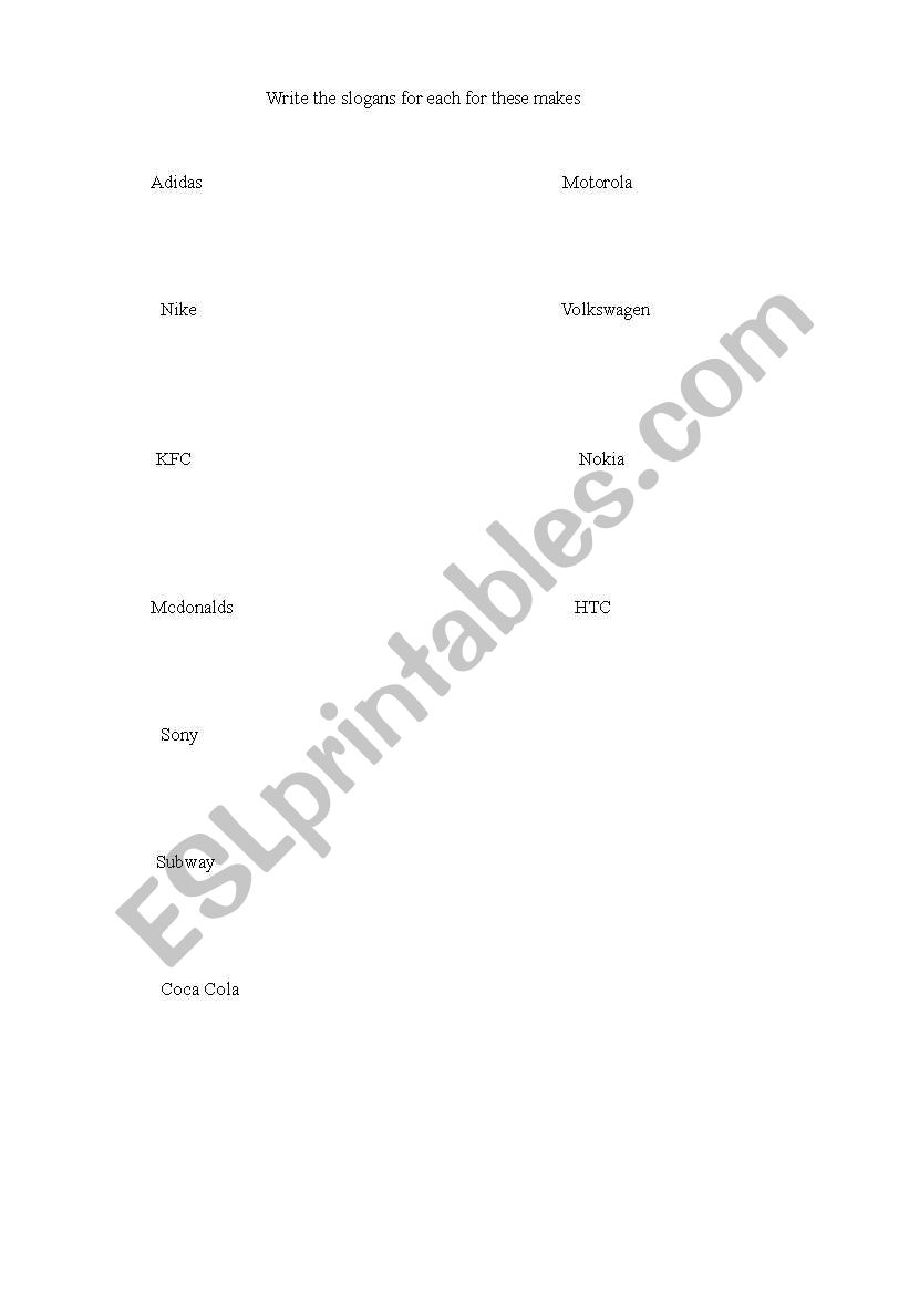 English Advertising Slogans  worksheet
