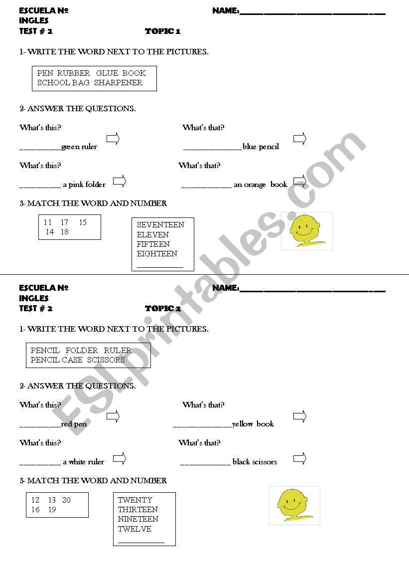 School Objects worksheet