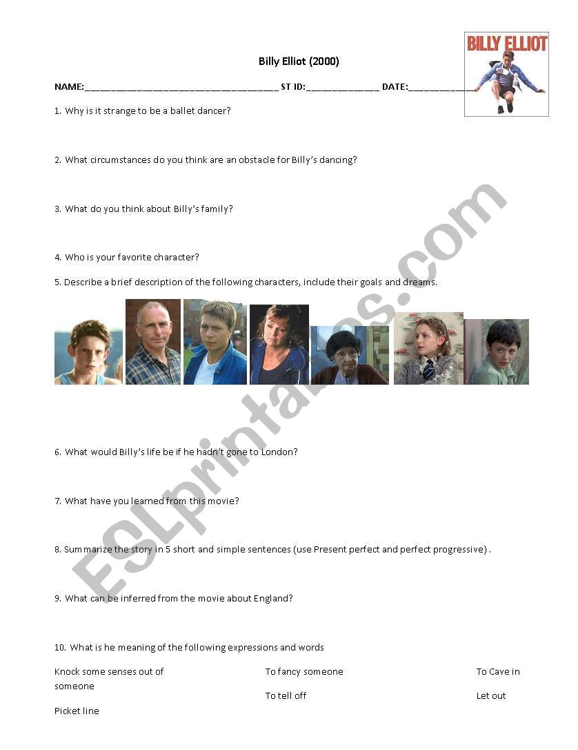 Billy Elliot worksheet